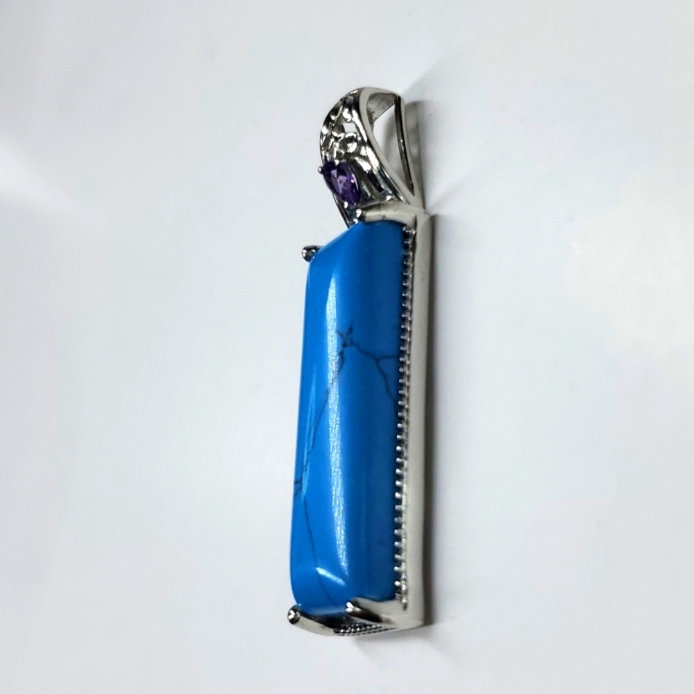 Karis Blue Howlite Purple CZ Pendant In Platinum Bond Brass NWT - Picture 3 of 9
